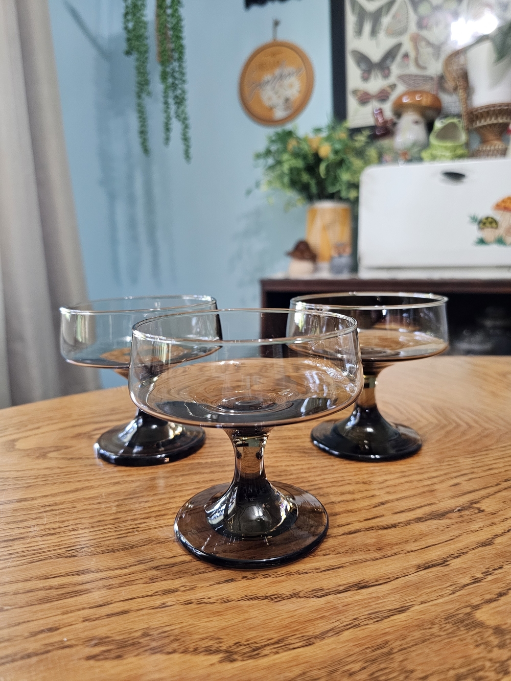 Vintage 70s Libbey Tawny Champagne Coupe Smokey Brown Glass Dessert MCM Set of 3